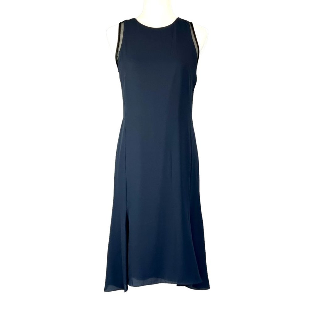 Halston Heritage Sleeveless Mesh Trim A Line Dress Blue Black Colorblock size 4